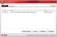 Rootkit Buster pašalina grėsmę, reikalingas                   kompiuterio perkrovimas