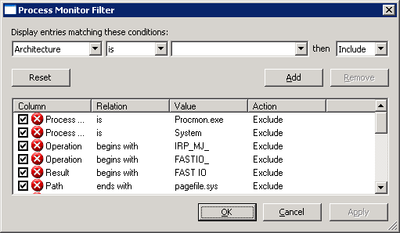 Process           Monitor filter