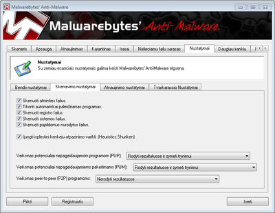 Malware bytes           nustatymai
